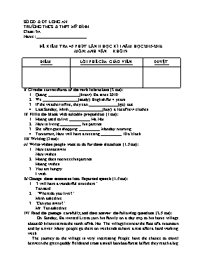Đề kiểm tra 45p lần 2 học kì I Tiếng anh lớp 9 - Năm học 2015-2016 - Trường THCS Mỹ Bình